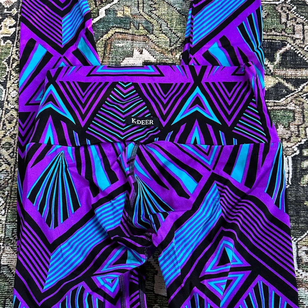 K-DEER Purple and Blue geometric leggings - Picture 3 of 5